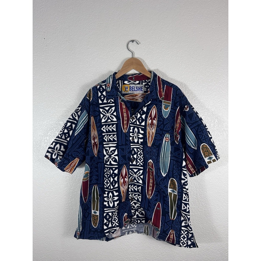Belshe Lifeguard Gear Hawaiian Shirt Men's XL Surfboard Tribal Aloha 100% Cotton